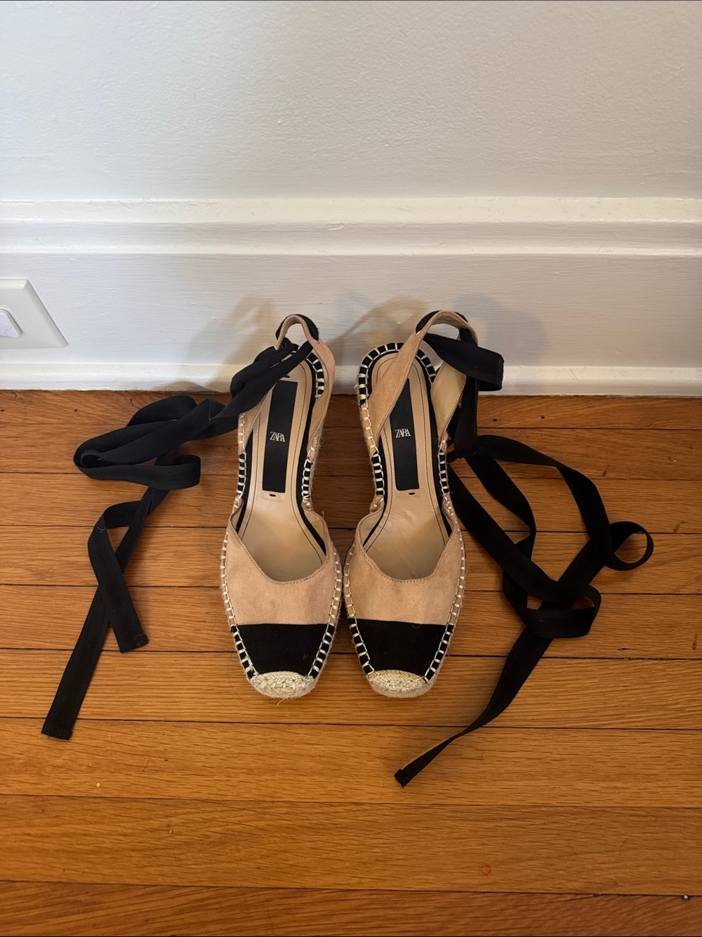 Zara Two-Tone Espadrilles Neutral Woven Summer Shoes